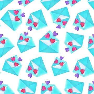 Seamless pattern of Blue envelope with romantic message Stock Illustration