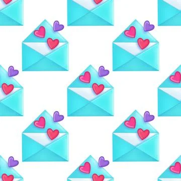 Seamless pattern of Blue envelope with romantic message Stock Illustration