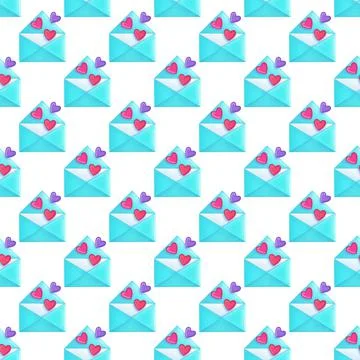 Seamless pattern of Blue envelope with romantic message Stock Illustration