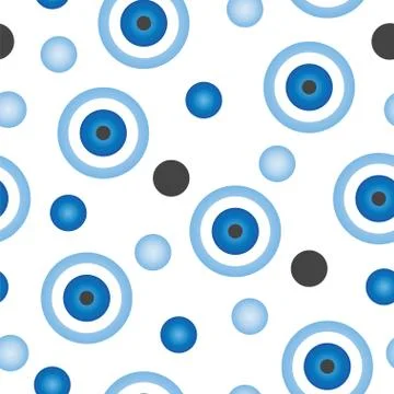 Seamless pattern with blue evil eye vector and polka dots Stock Illustration