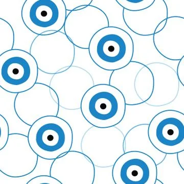 Seamless pattern with blue evil eye and abstract circles vector Stock Illustration