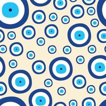 Seamless pattern with blue evil eye vector - beige background Stock Illustration