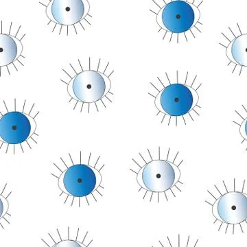 Seamless pattern with blue evil eyes with eyelashes vector Stock Illustration