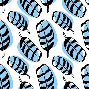 Seamless Pattern with blue Feathers. Hand drawn vector illustration. Boho style Stock Illustration
