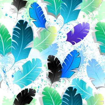 Seamless pattern with blue feathers Stock Illustration