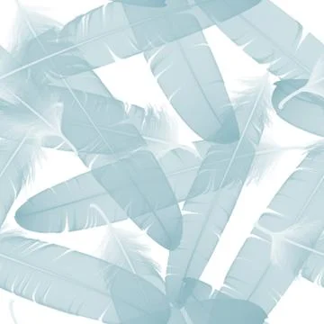 Seamless pattern with blue feathers on the white background. vector illustration Stock Illustration