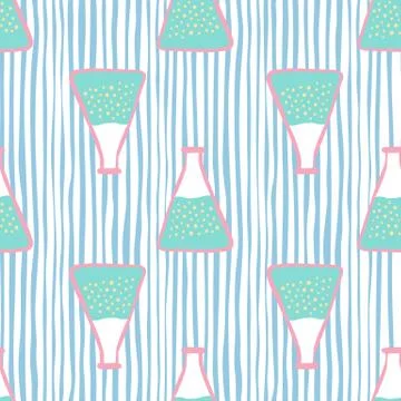 Seamless pattern with blue flask ornament. Labaratory experiment elements on  Stock Illustration
