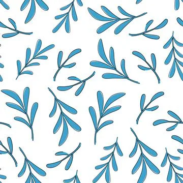 Seamless pattern of blue flat leaves in a flat style. Stock Illustration