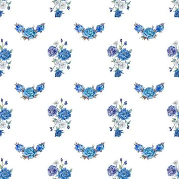 Seamless pattern blue flower on a white background. Stock Illustration