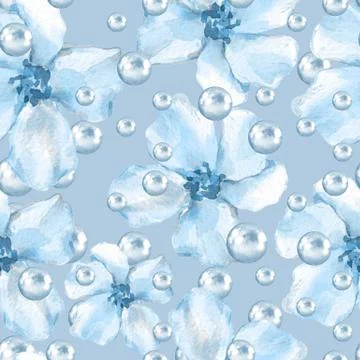 Seamless pattern with blue flowers 11 Stock-Illustration