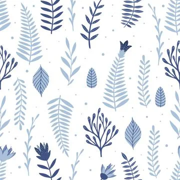 Seamless pattern with blue flowers and leaves. Creative floral texture. Great Illustrazione stock