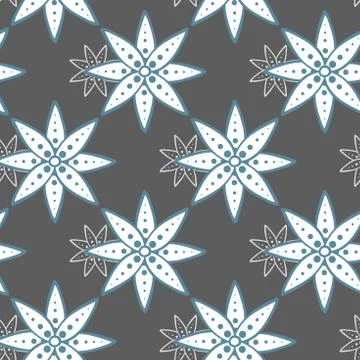 Seamless Pattern Blue Flowers On Gray Stock Illustration