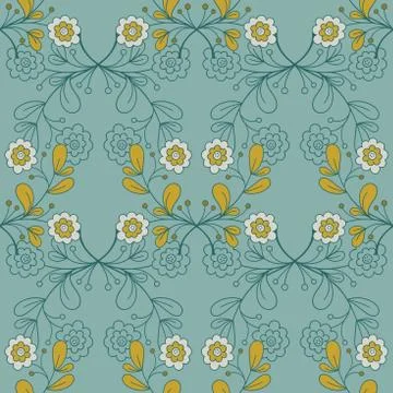 Seamless Pattern With Blue Flowers Stock Illustration