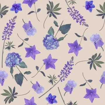 Seamless   pattern of blue flowers Stock Illustration