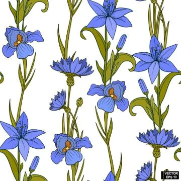Seamless pattern with blue flowers イラスト素材