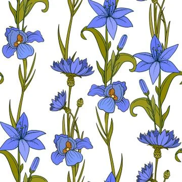 Seamless pattern with blue flowers Stock Illustration