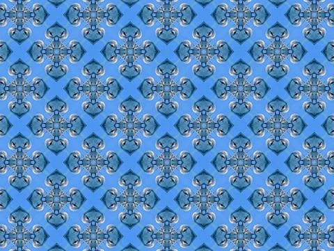 Seamless pattern with blue flowers, mosaic Stock Illustration