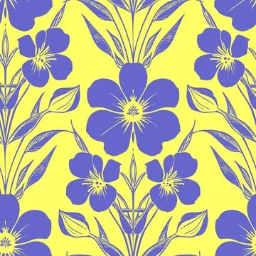 Seamless pattern of blue flowers on a yellow background, texture, background Stock Illustration