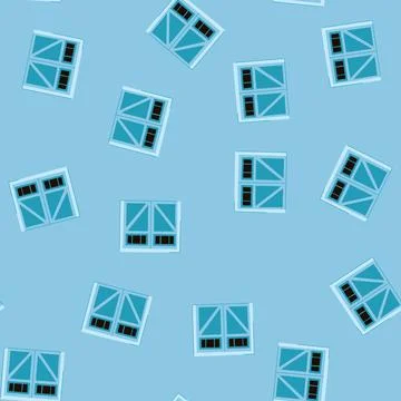 Seamless pattern blue garage door with decorative planks and windows Ilustración de archivo