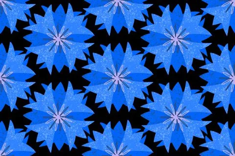 Seamless pattern, blue geometric stylized cornflower flowers, in a simple Stock Illustration