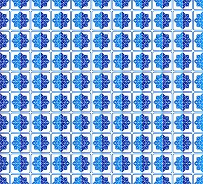 Seamless Pattern with Blue Geometric Tiles Inspired by Islamic Art Stock Illustration