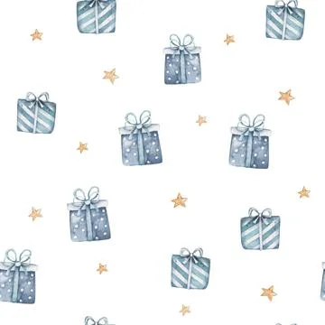 Seamless pattern blue gift box. Christmas gift celebration cards. Winter new Illustrazione stock