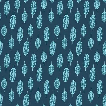 Seamless pattern blue hand drawn leaf on dark background for textile wallpape イラスト素材
