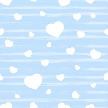 Seamless pattern with blue heart, texture stripes on white. Valentine s day b Stock Illustration