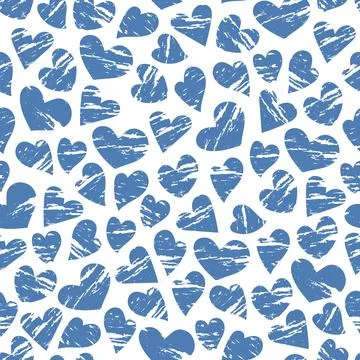 Seamless pattern with blue hearts scratched on a white background, imitation of Illustrazione stock