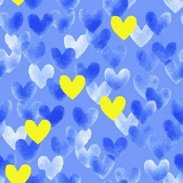 Seamless pattern of blue hearts semitone grunge texture Stock Illustration