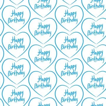 Seamless pattern with blue hearts on a white background. happy birthday Stock Illustration