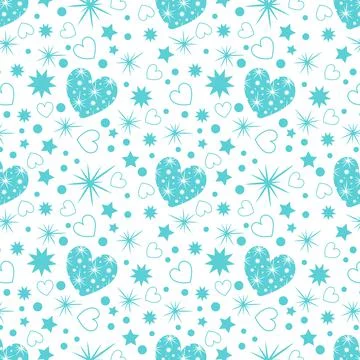 Seamless pattern of blue hearts on white background Stock Illustration