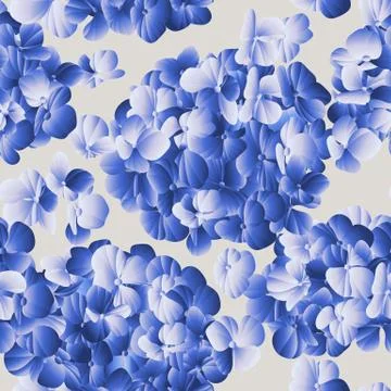 Seamless pattern, blue hydrangea flower on light grey background Stock Illustration