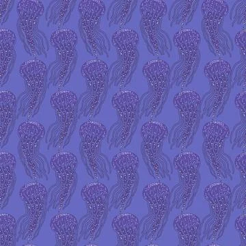 Seamless pattern of blue jellyfish. Vector coralline reef ocean animals Stock Illustration