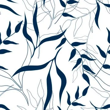 Seamless Pattern with Blue Leafy Entangled Branches in Vector Stock Illustration