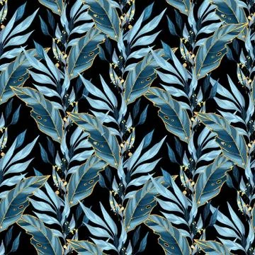 Seamless pattern with blue leaves Stock Illustration