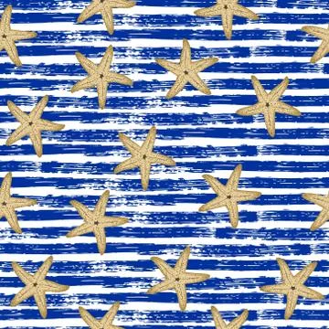 Seamless pattern. Blue lines, starfish Stock Illustration