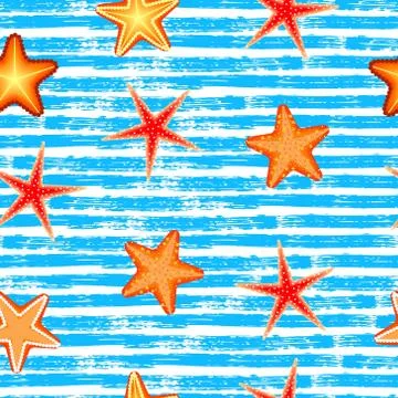 Seamless pattern. Blue lines, starfish Stock Illustration