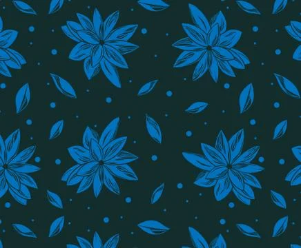 Seamless pattern with blue lotus and with dark background Stock-Illustration