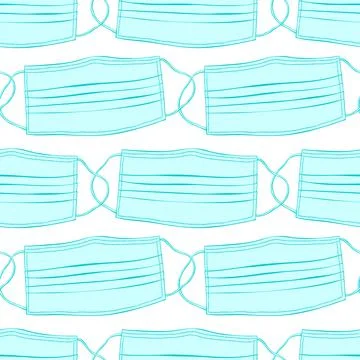 Seamless pattern with blue medical face masks isolated. Virus protection, qua Stock Illustration