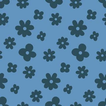 Seamless pattern, blue monochrome flower, simple childish design Stock Illustration