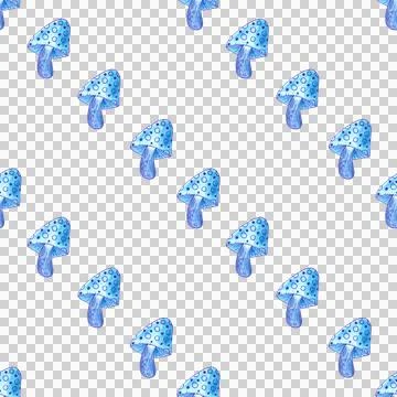 Seamless pattern of blue mushrooms isolated on white hand drawn with pen Stock Illustration