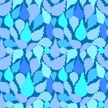 Seamless pattern blue Oak leaves collection. nature scandinavian style Stock Illustration