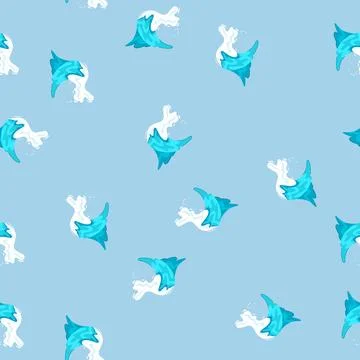 Seamless pattern blue ocean waves cartoon vector Stock Illustration