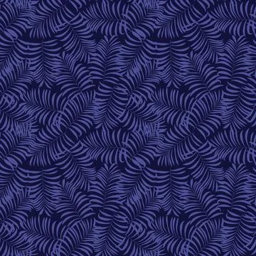 Seamless pattern with blue palm leaves on dark blue background Stock Illustration