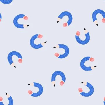 Seamless pattern blue pencil forming letter c on white background Stock Illustration