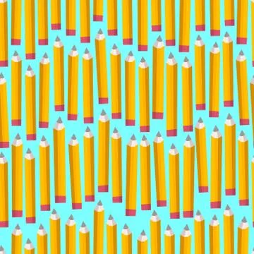 Seamless pattern with blue pencils on white background. Back to school text.. 스톡 일러스트