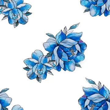 Seamless pattern of blue peonies on a white background. Stock Illustration