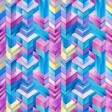 Seamless pattern of blue, pink, purple and yellow cubes Illustration