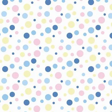 Seamless pattern with blue, pink, yellow and white random cicle. Geometric or Stock Illustration